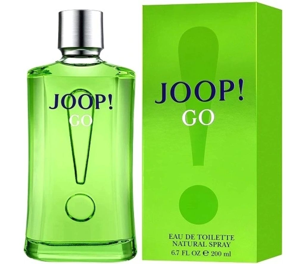 A bottle of Joop! Go! Eau de Toilette and its packaging are displayed against a white background.
