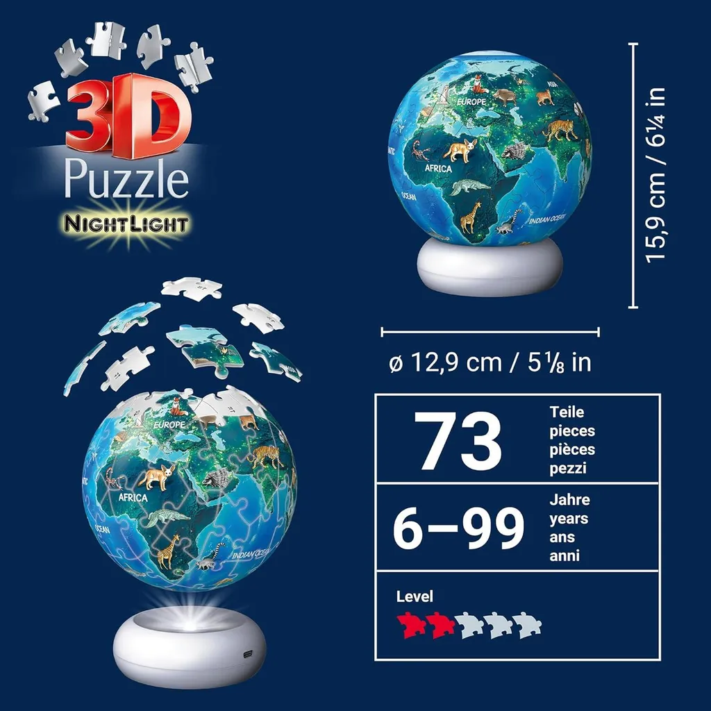 Veilleuse Puzzle 3D globe terrestre Ravensburger pour chambre enfant