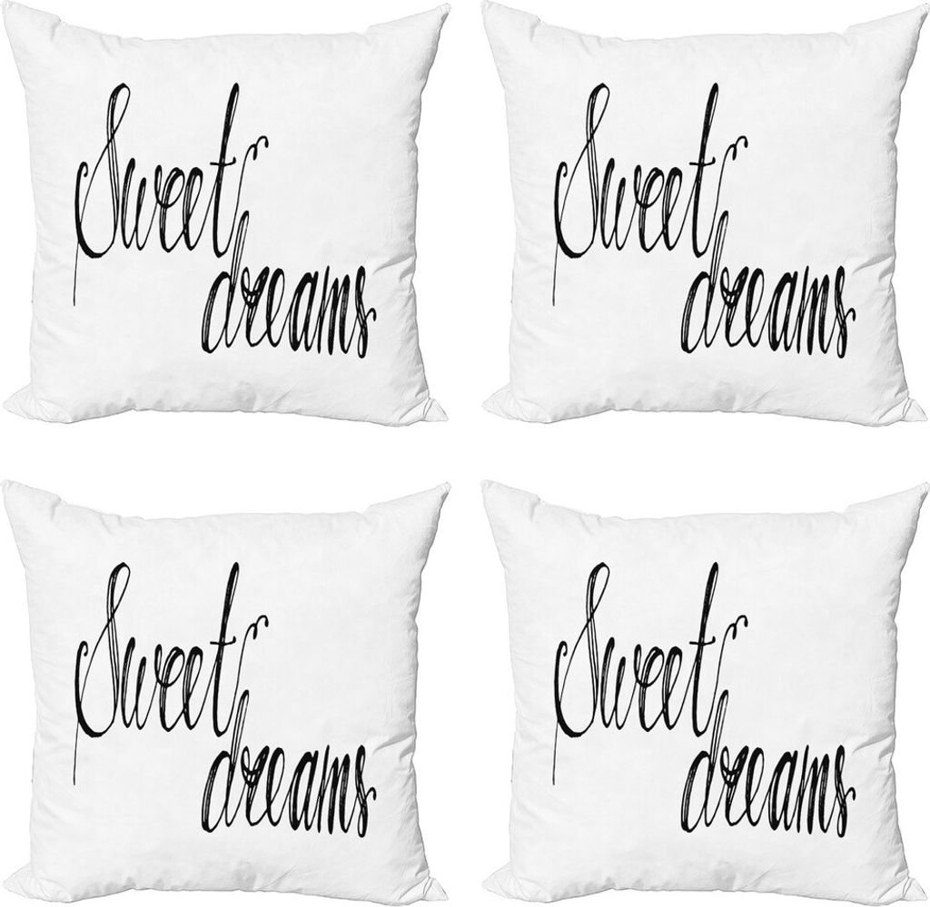 ABAKUHAUS Sprichwort Kissenbezug Set (4 Stück), Polite Glückliche Stimmung, Moderner Doppelseitiger Digitaldruck, 60 cm x 60 cm, Schwarz und weiß