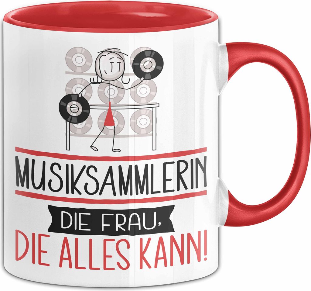 Musiksammlerin Geschenk Tasse Becher Die Frau Die Allen Kann Geschenkidee für eine Musiksammlerin Lustig (Rot)