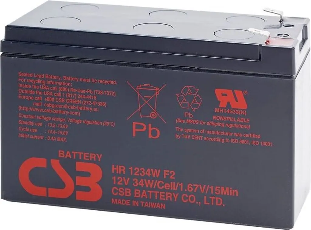 Batterie Plomb étanche 12V 9Ah CSB HR1234W F2 pour Onduleur et UPS