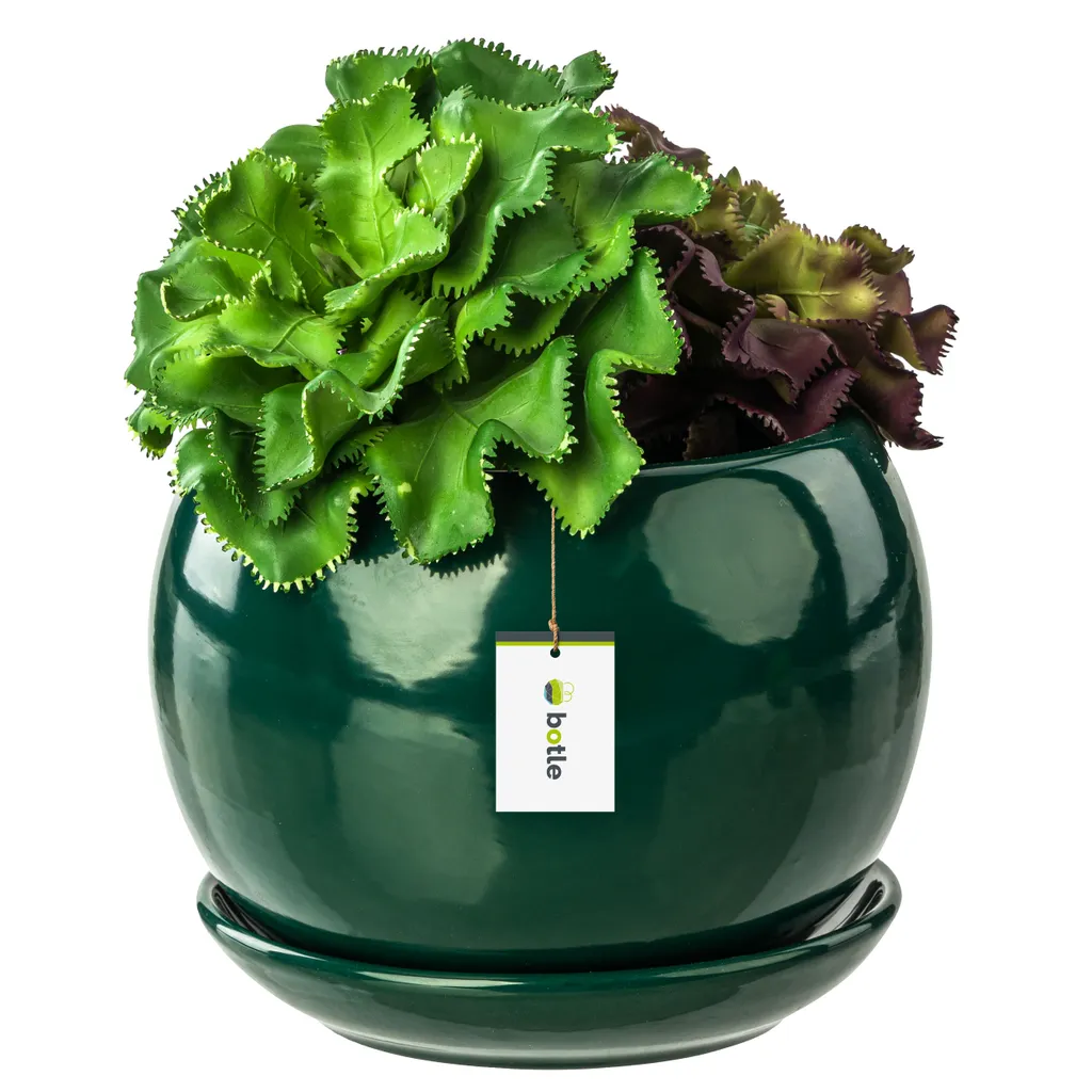Pot de fleurs design brillant 140mm vert bouteille style glamour