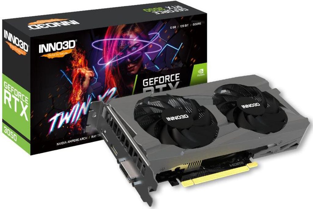 INNO3D GeForce RTX 3050 TWIN X2 OC, GeForce RTX 3050, 6 GB, GDDR6, 96 Bit, 7680 x 4320 Pixel, PCI Express x16 4.0