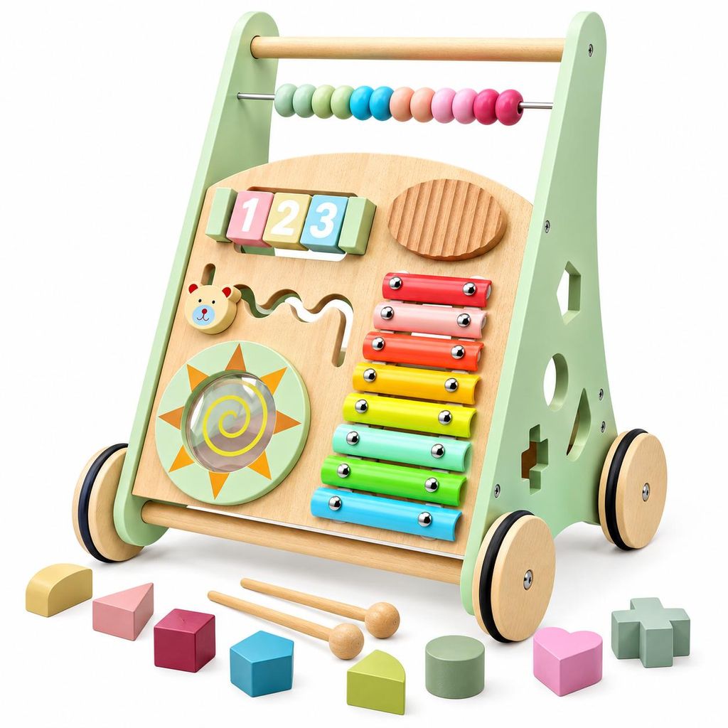 Carrito de aprendizaje para bebés de madera – Carrito de Imagen del producto 