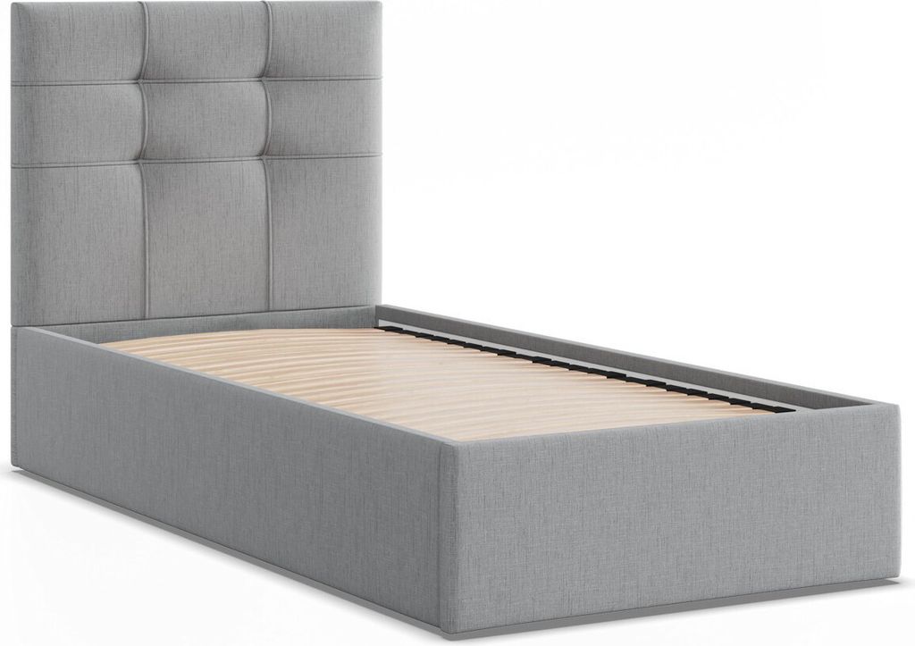 Polsterbett SORIA 90x200 ohne Bettkasten mit Holzlattenrost, Einzelbett mit Kopfteil Grau Geflecht