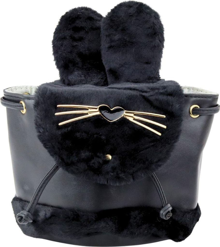 Plüsch-Kinderrucksack Ohren Verstellbarer Gurt Schwarz 22Cm 4L