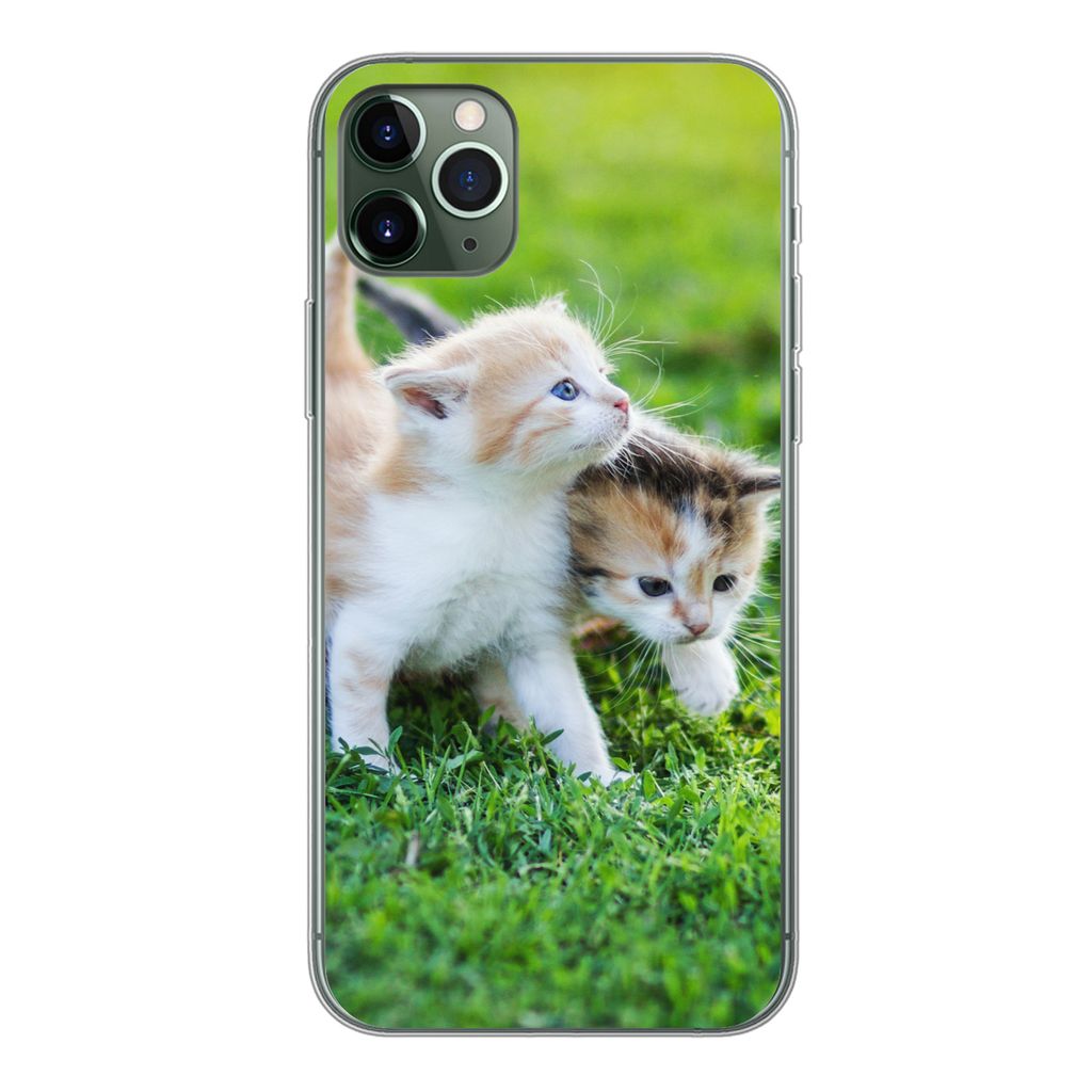 MuchoWow Handyhülle Schutzhülle Hülle für iPhone 11 Pro Max Kätzchen - Katze - Korb - Mädchen - Kinder - Jungen - Kinder Silikon Softcase H...