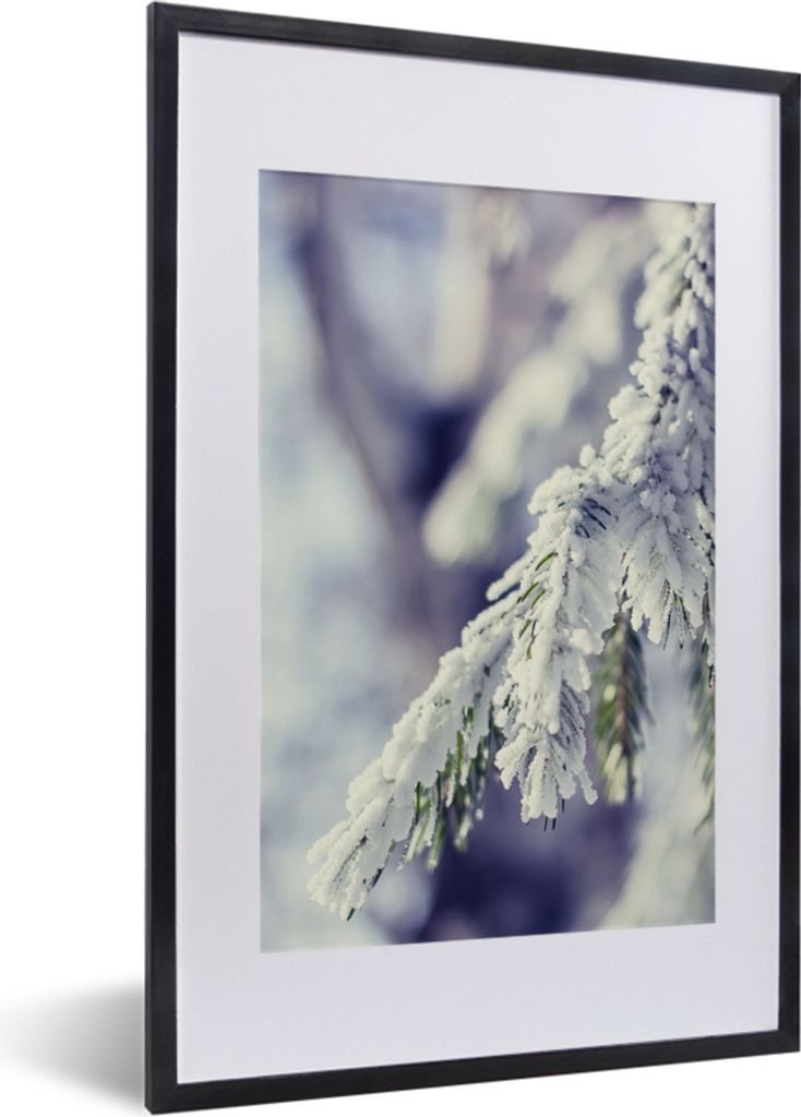 MuchoWow Gerahmtes Poster Winter - Tannenbaum - Schnee - Ländlich 40x60 cm - Poster mit Schwarzem Bilderrahmen Wandposter Rahmen Foto Bilder - P...