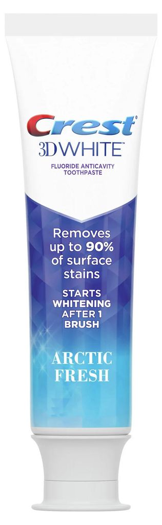 Zahnpasta, Crest 3D White, Arctic Fresh, Zahnaufhellung und Produktbild 