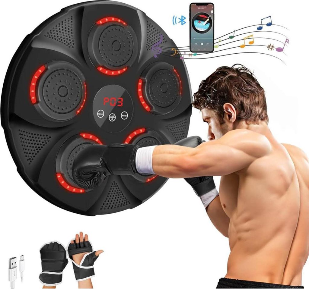 INMORVEN Music Boxing Machine, LED Musik-Boxmaschine, Bluetooth, 9 Geschwindigkeitsmodi, Zählmodus, für Erwachsene und Kinder, Indoor-Übung.
