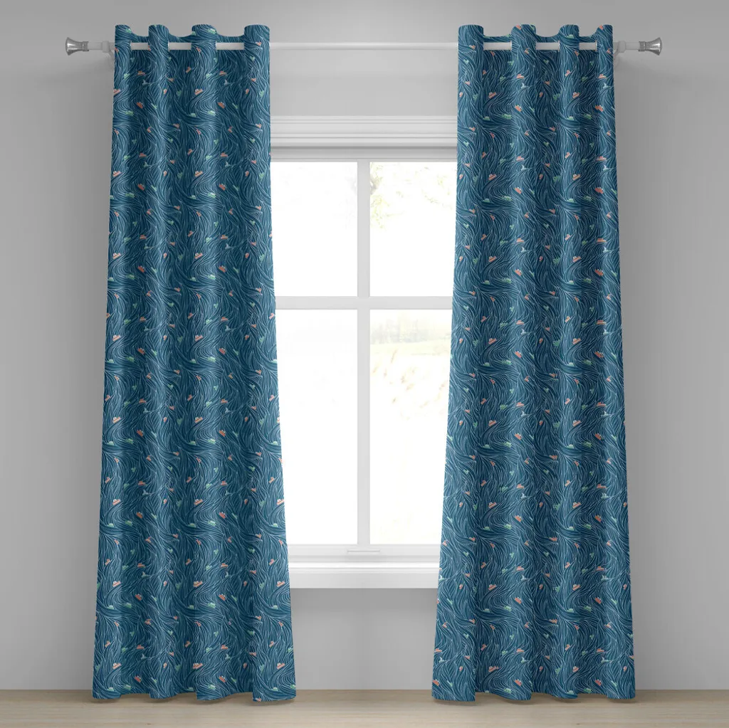 Rideau à œillets nautique 280x175 cm ABAKUHAUS motif voilier bleu pétrole