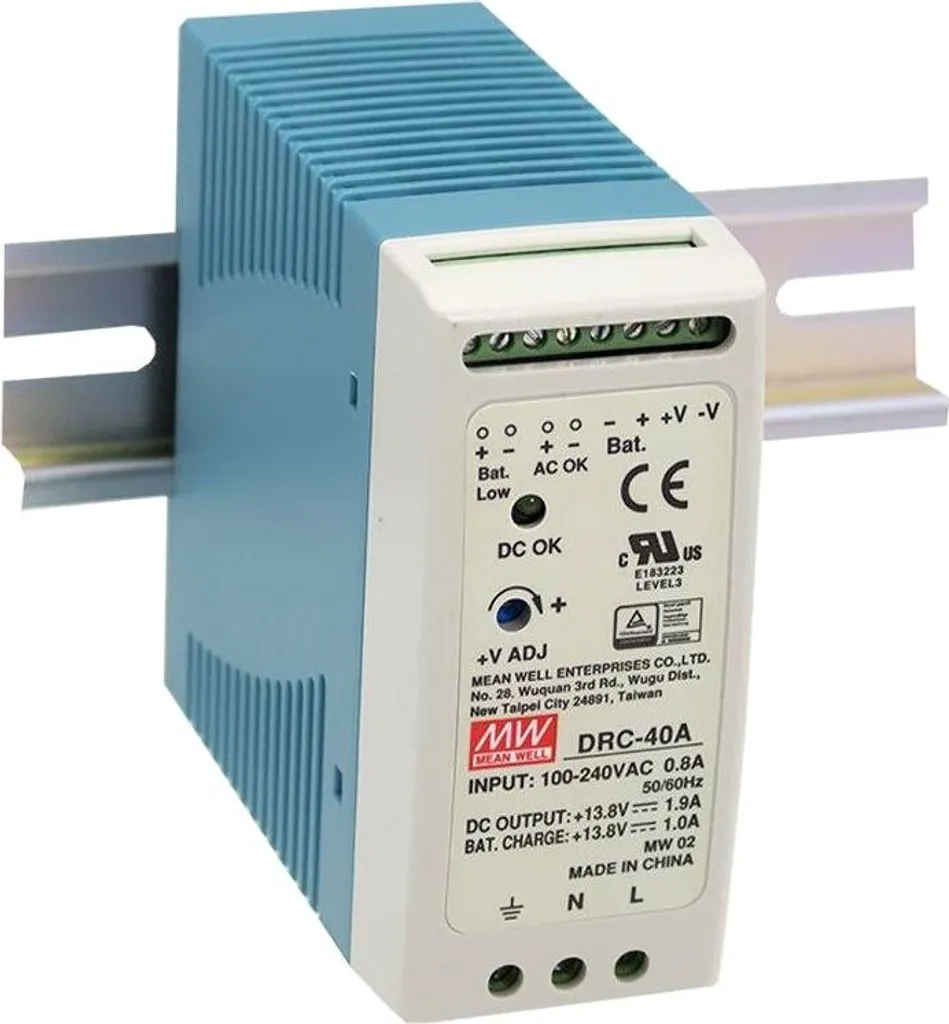 MEAN WELL DRC-40A Alimentatore DIN 12-15V 1.9A con Caricabatteria UPS