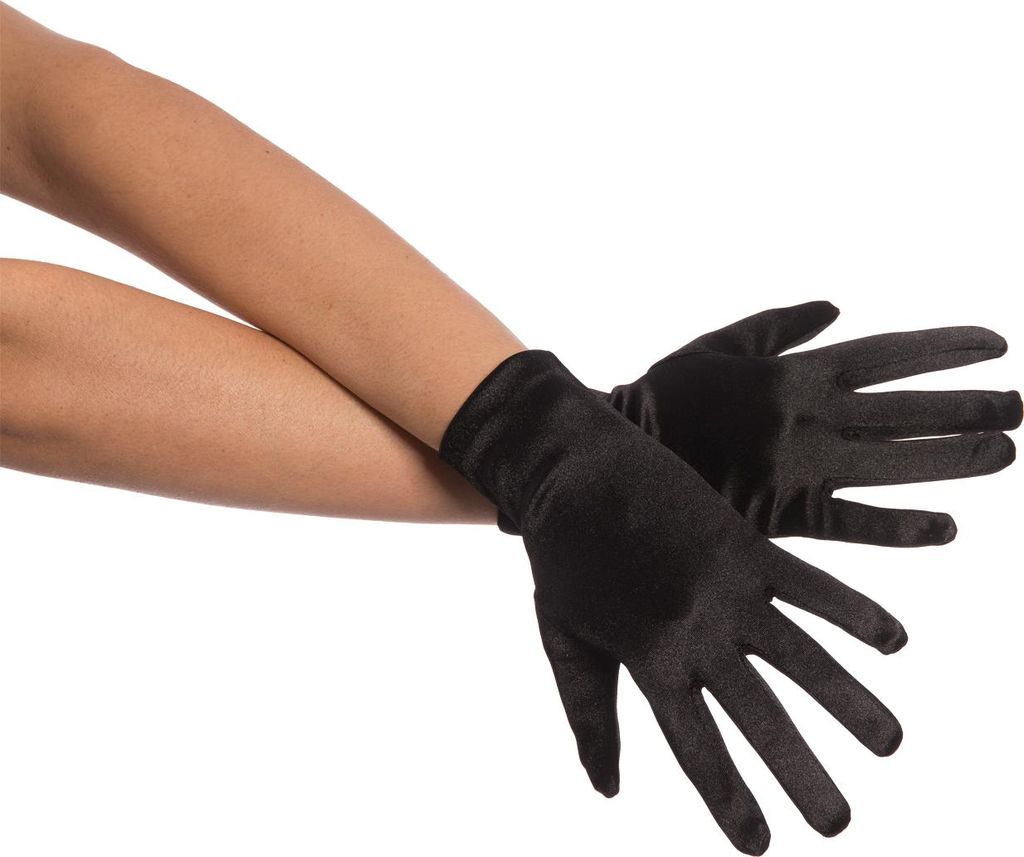 Satin-Handschuhe kurz schwarz 20 cm