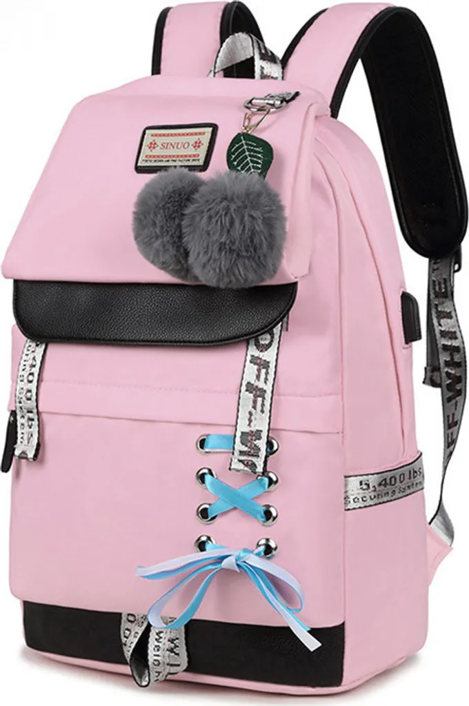 Sacs d'école Campus Backpack imperméable Rose pour adolescents et filles