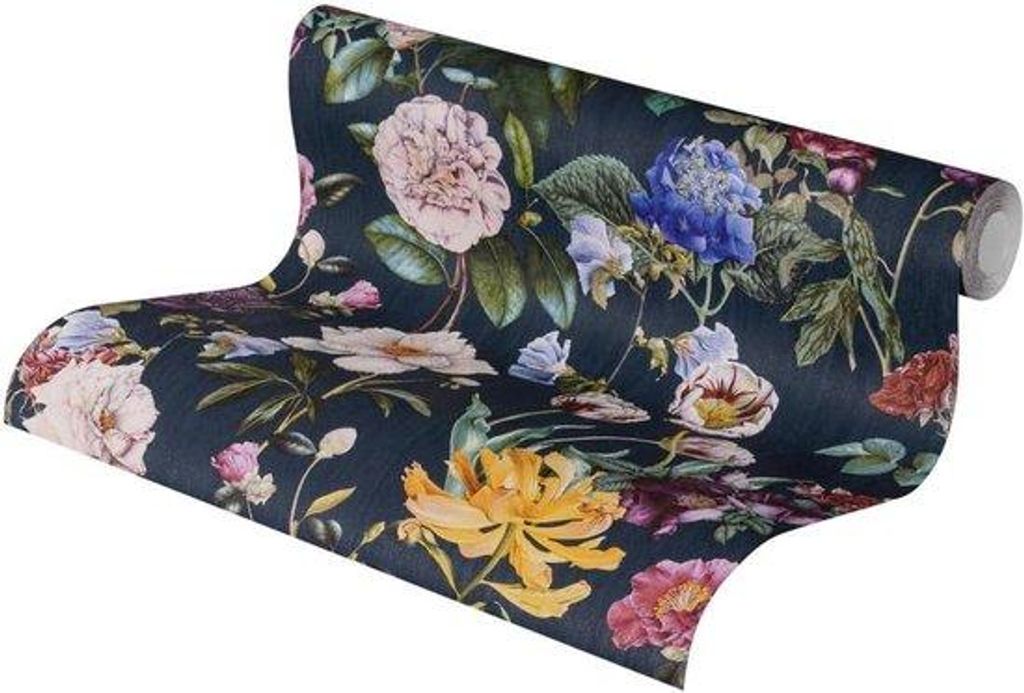 Blumen-Druck-Vlies, tropische Blumen, Naturmotiv, 10,05 m lang, 0,53 m breit, blau-grün-rot