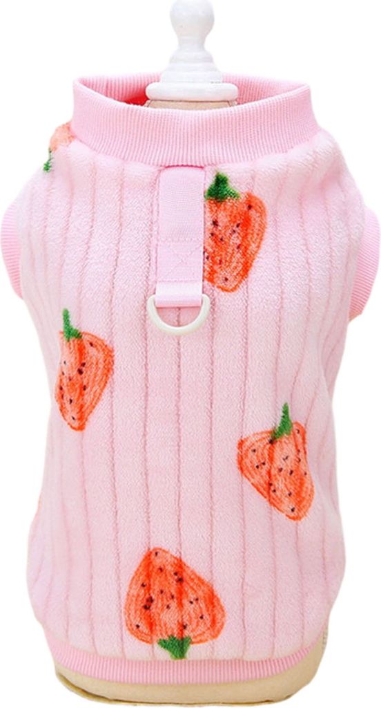Haustierpullover, süße Hundebluse mit Erdbeermuster, modisches Katzen-Sweatshirt mit Traktionsring, Heimtierbedarf