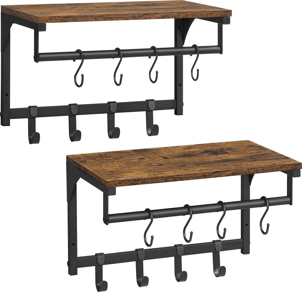 VASAGLE 2 Set Wandgarderobe, Wandregal, Kleiderhaken, Produktbild 