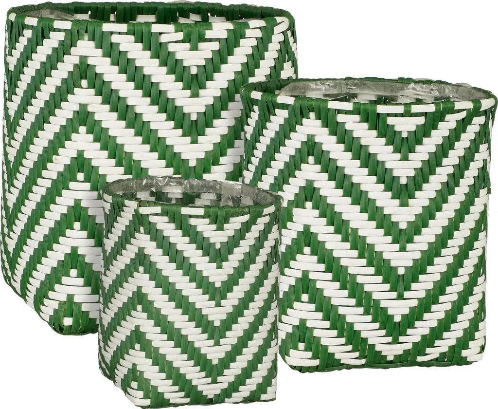 Mica Decorations Merlijn Lot de 3 Paniers en Plastique Vert Foncé 24cm