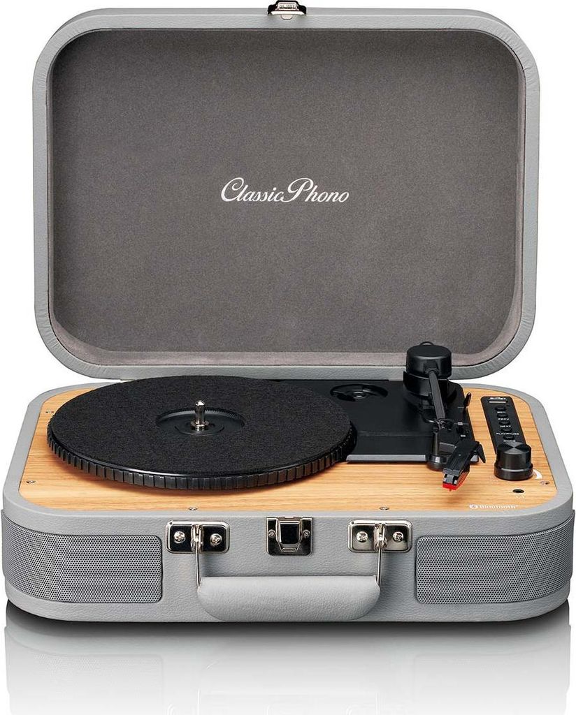 Classic Phono TT-116GY - Retro Plattenspieler mit Bluetooth und integrierten Lautsprechern