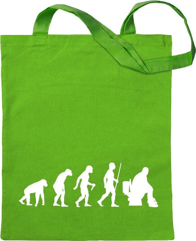 Kiwistar - Baumwolltasche - hellgrün - Klo Toiletten Evolution - Tragetasche Stoffbeutel Umhängetasche langer Henkel