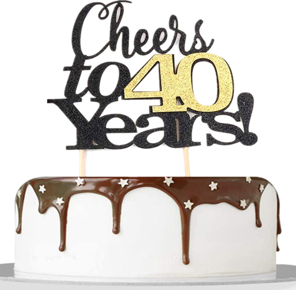 Partyzubehör zum 40. Geburtstag, schwarz-goldener Tortenaufsatz „Prost auf den 40. Geburtstag“, Partydekoration zum Hochzeitstag, 1 Packung