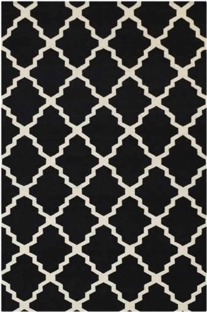 Tapis noir géométrique 160x230cm Jasmina Kelim tissage plat résistant
