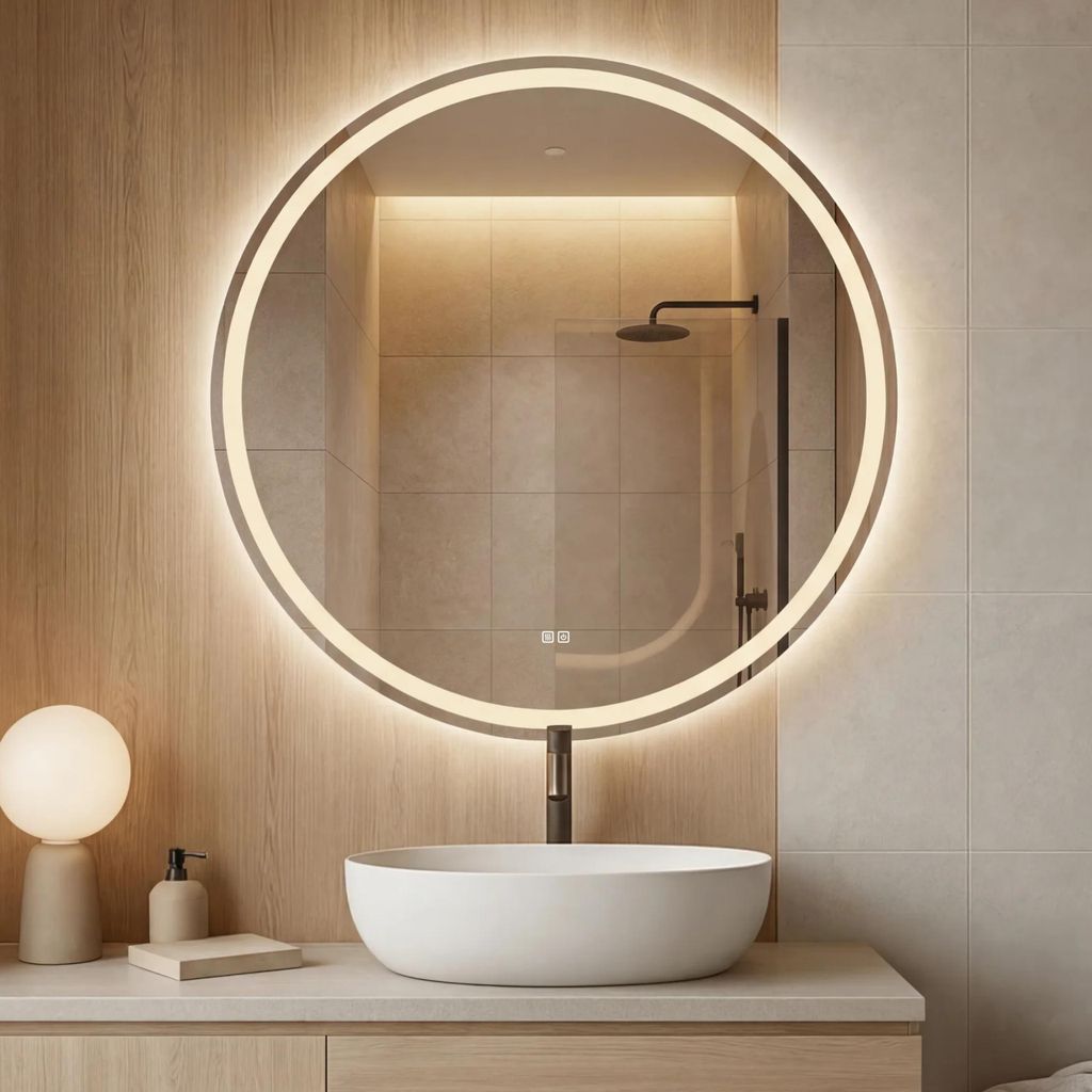 LED Badspiegel Rund 60 cm – Anti-Beschlag, 3 Lichtfarben Produktbild 