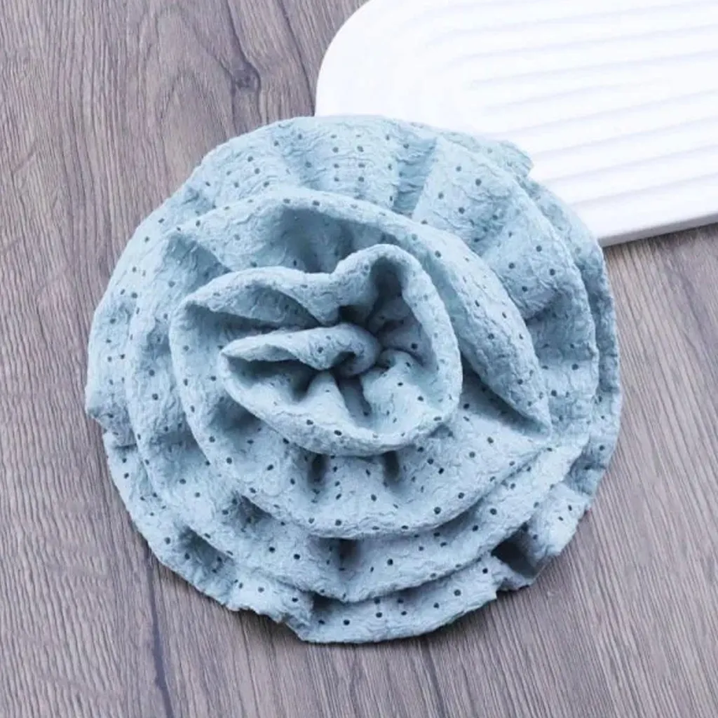 Scrunchie Rose Incantate Blu Profondo - Tulle Ricamato Stile Retro