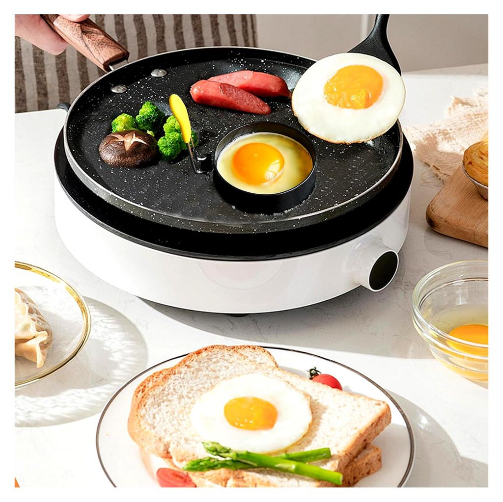 Spiegeleiformen 4 Stück, Antihaft Eierringe aus Edelstahl mit Klappgriff und Silikonpinsel, Formen für Pfanne, Pancakes, Sandwiches, Hackbraten