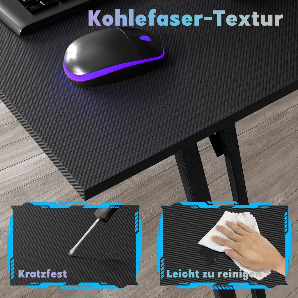 XMTECH biurko w kształcie litery L czarne, stół do gier w Zdjęcie produktu 4
