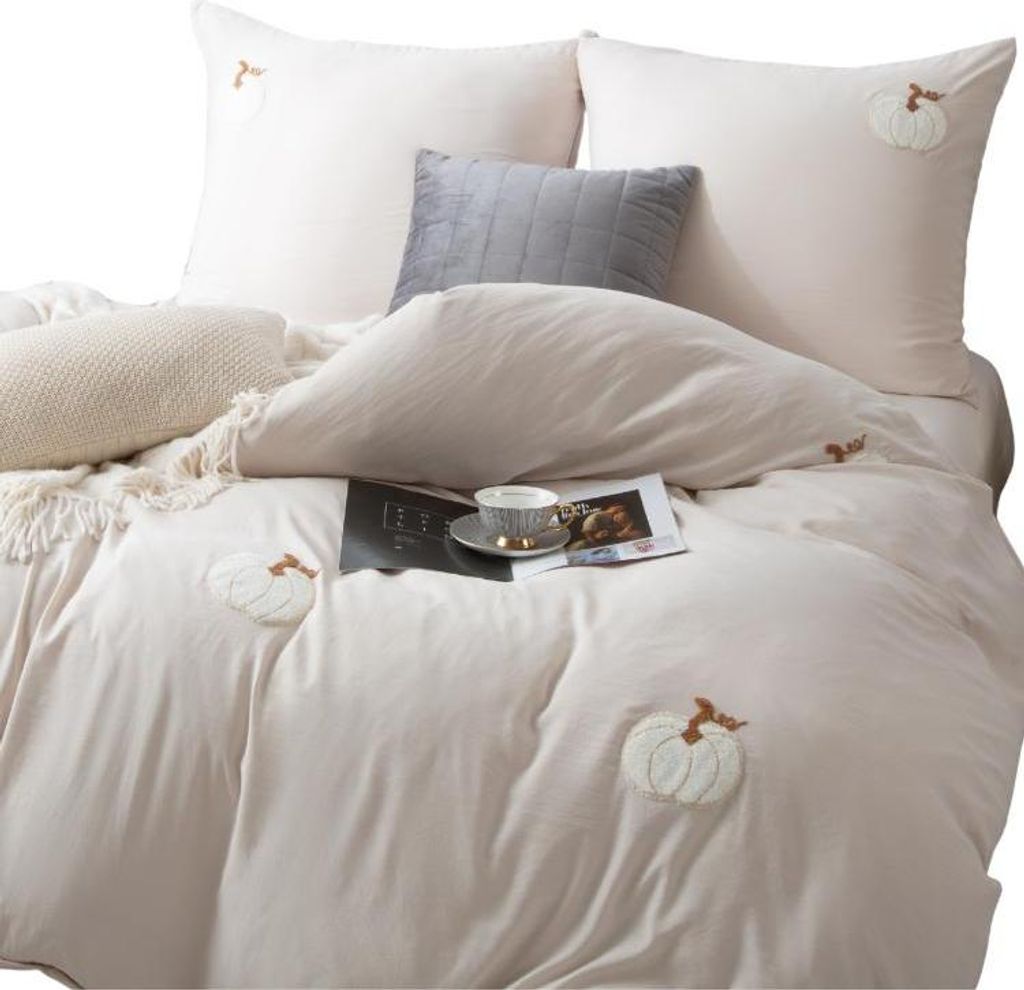 Dekorative Mikrofaser-Bettwäsche Kürbis 140x200 Komplettset Beige