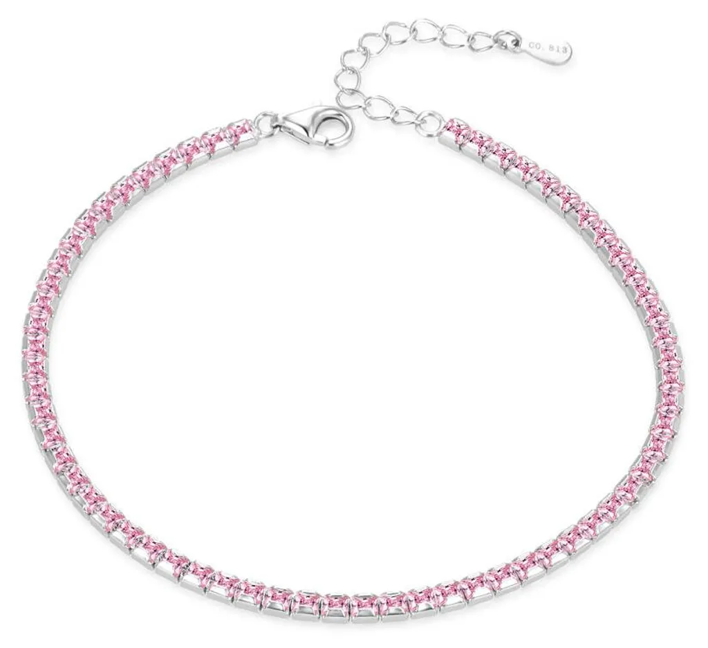 Bracelet rivière de diamants roses en argent pour femme - Style tennis