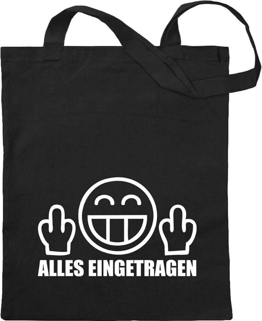 Kiwistar - Baumwolltasche - schwarz - Alles eingetragen - Tragetasche Stoffbeutel Umhängetasche Langer Henkel