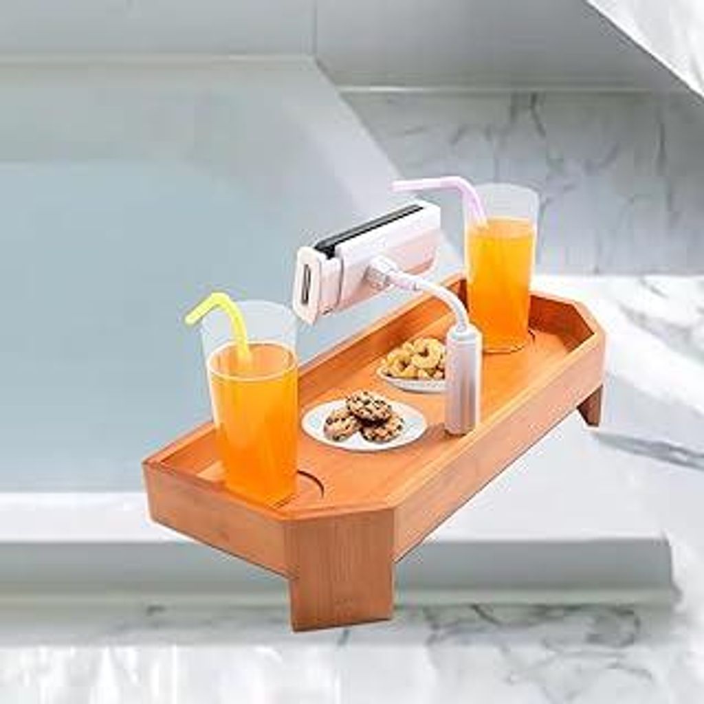 Eco Pooltech Spa Geschenkset Frauen, Badewannenablage aus Bambus Entspannung Geschenk für Frauen Männer rutschfeste Whirlpool Tisch mit Getränke...
