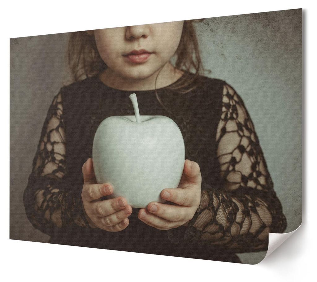Mädchen mit einem Apfel - Kunstdruck A4 - Fotografie- Wandbild für Wohnzimmer Schlafzimmer & Flur, Modernes Poster Wanddeko, Ungerahmt