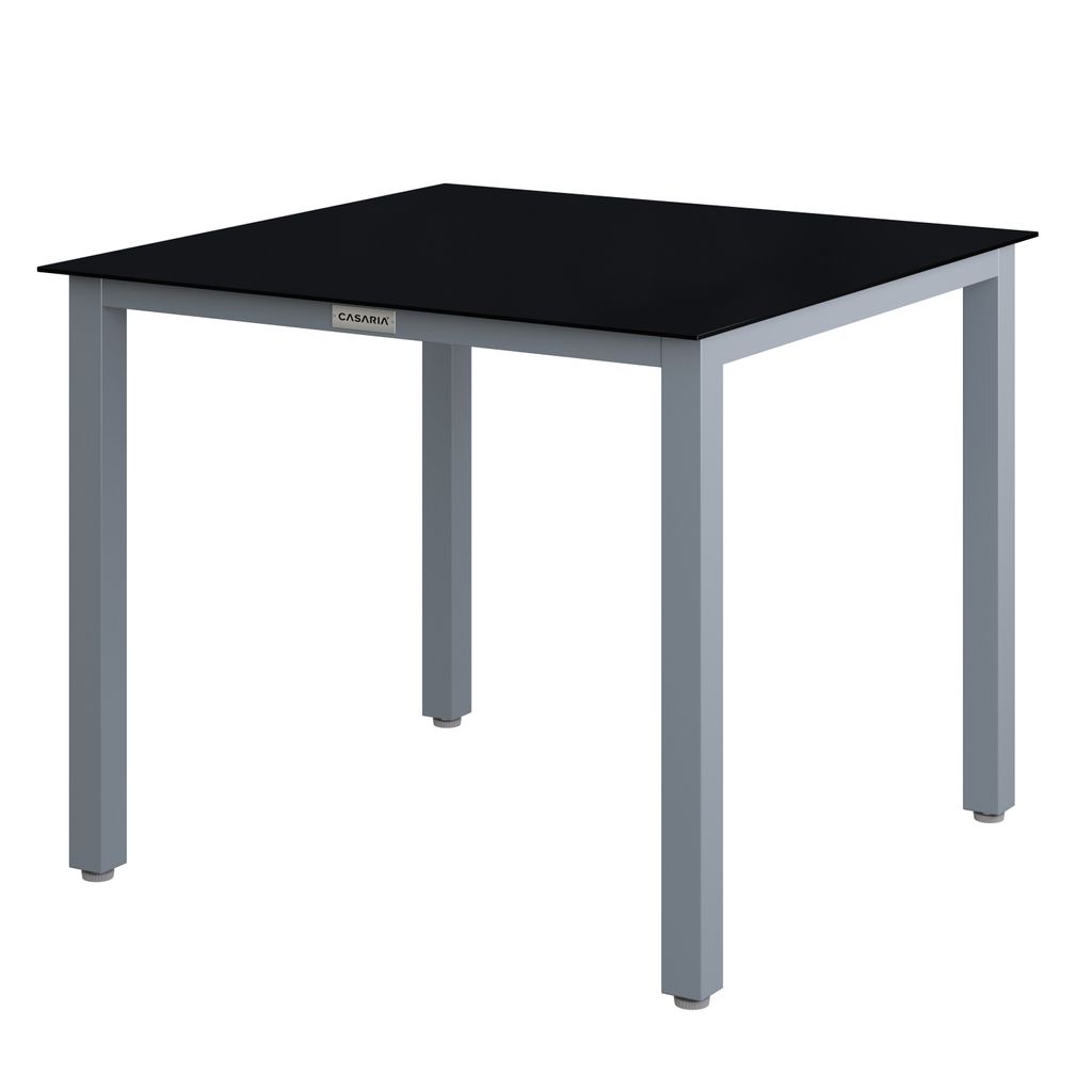 Casaria Aluminium Gartentisch 4 Personen 87x87x73 cm Höhenverstellbar 5 mm Sicherheitsglas Wetterfest Garten Terrasse Balkon Esstisch Schwarz, Far...