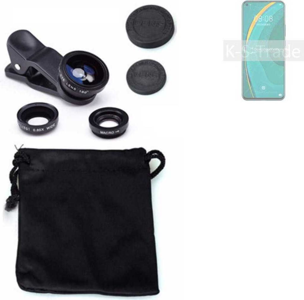 K-S-Trade Smartphone Kamera Linsen Set Kompatibel mit Huawei nova 7 5G 3in1 Clip-On Kamera Adapter Macro Weitwinkel FishEye Fischauge Objektiv Linse