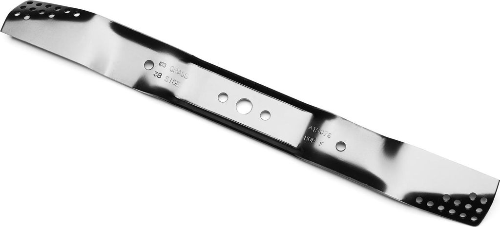 A single lawnmower blade is shown against a white background.