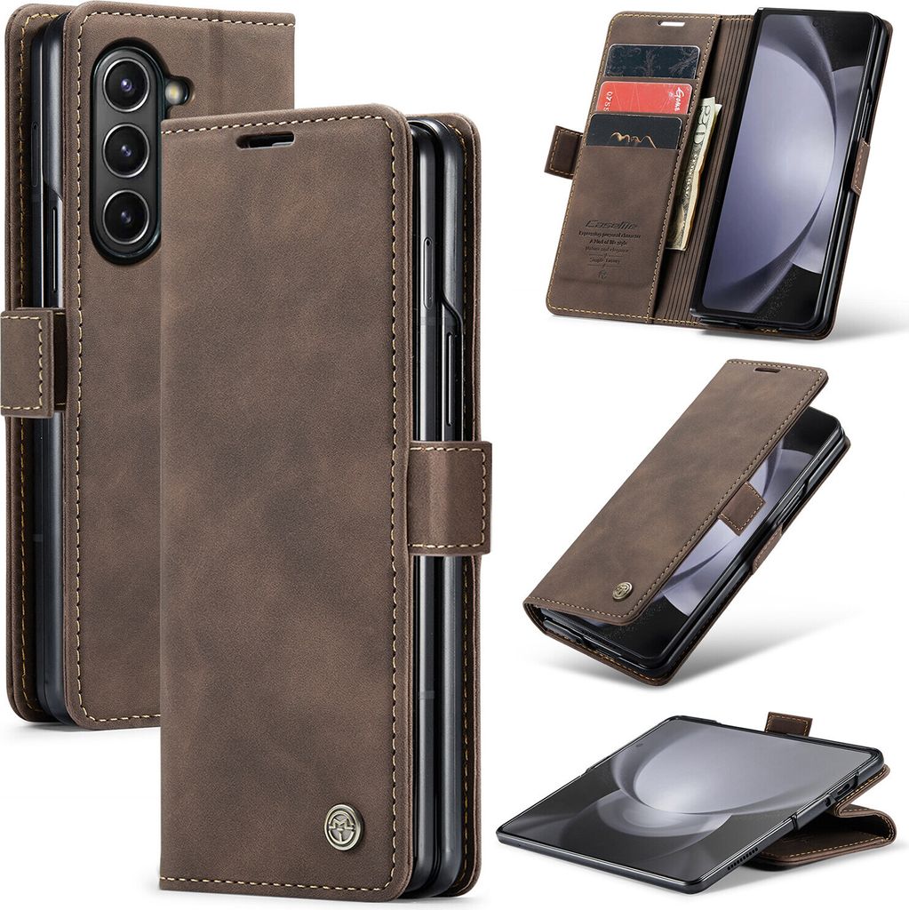 Galaxy Z Fold5 Hülle, Retro Kunstledertasche mit Standfunktion Schutzhülle für Samsung Galaxy Z Fold 5 5G Kaffee
