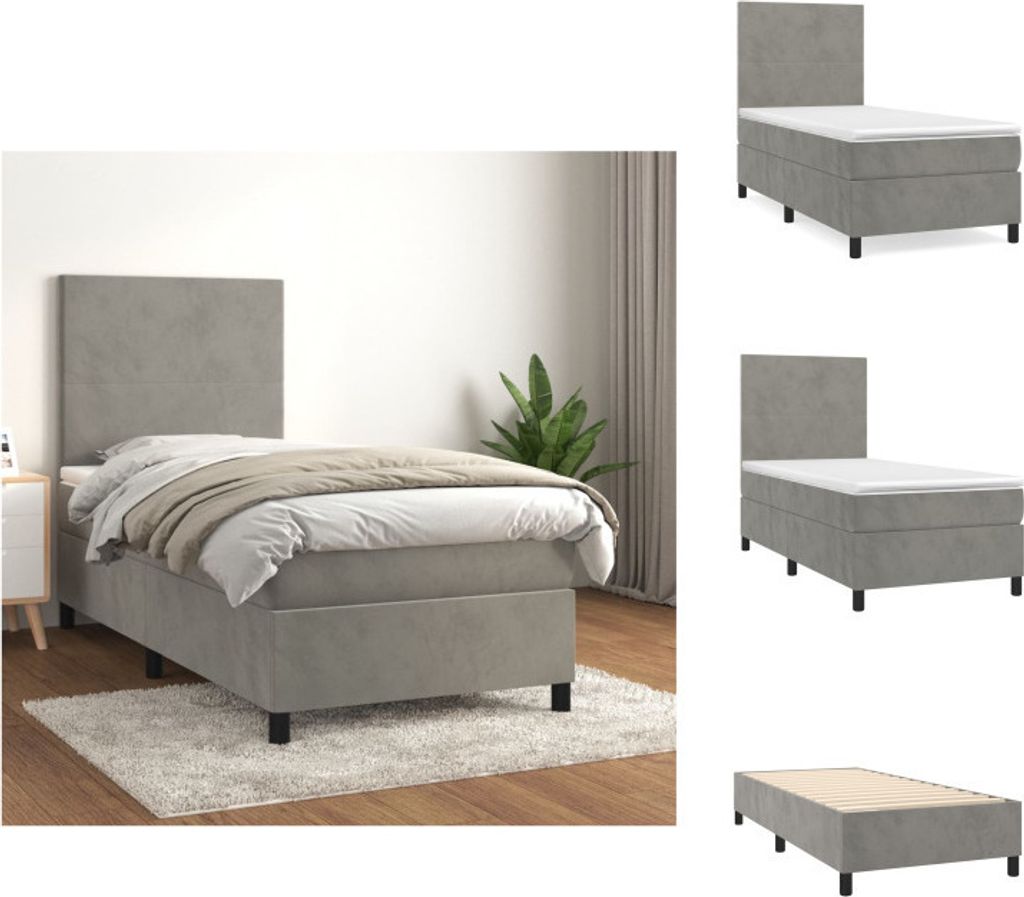 vidaXL Boxspringbett mit Matratze Hellgrau 100x200 cm Samt - Betten & Bettgestelle