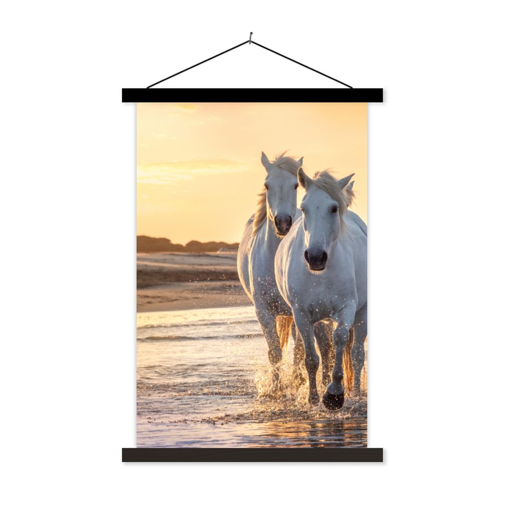 MuchoWow Textilposter Pferde - Wasser - Strand - Tiere 40x60 cm mit schwarzem Rahmen - Wanddekorationen