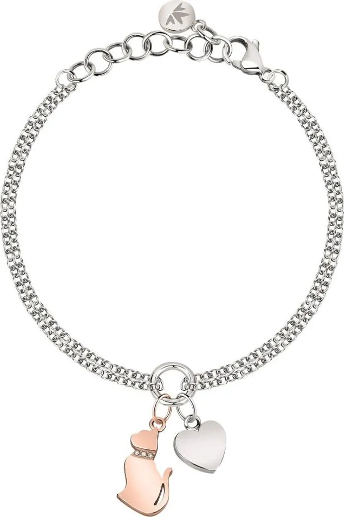 Bracelet chat bicolore ajustable en métal rhodié - Finition polie brillante