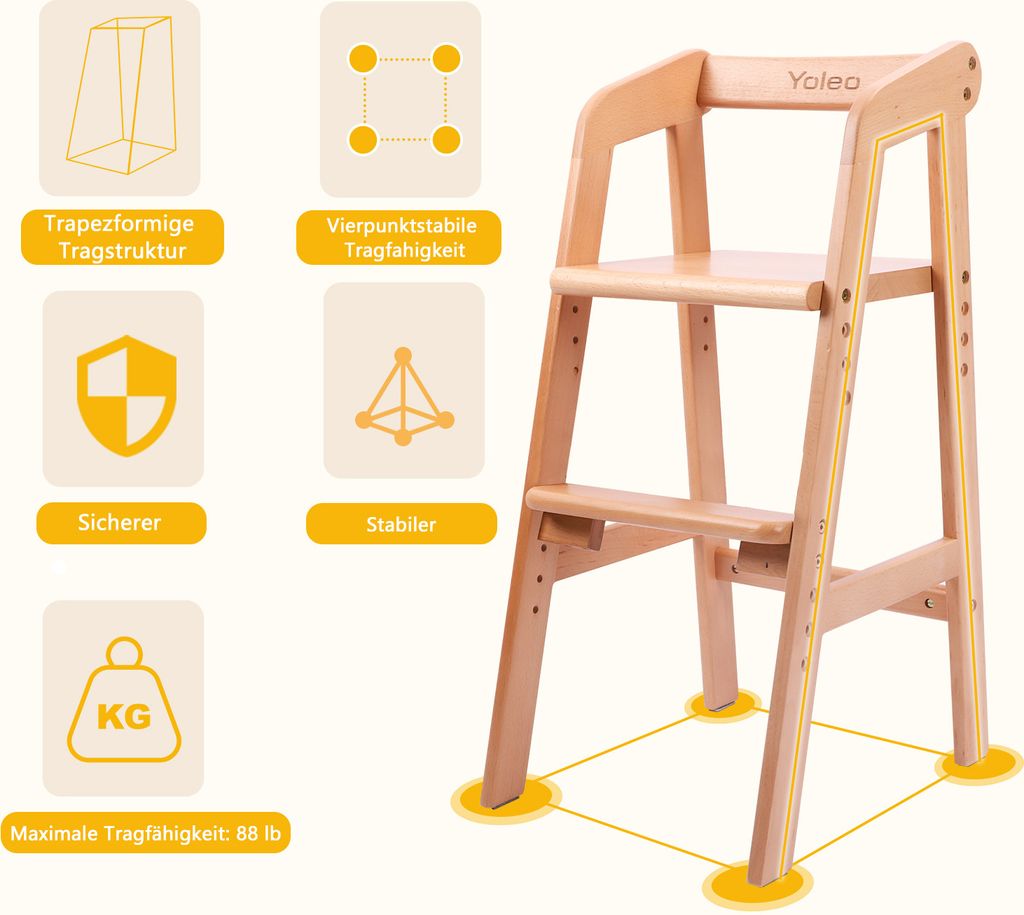 YOLEO Babystuhl, höhenverstellbarer Holzhochstuhl für Produktbild 3