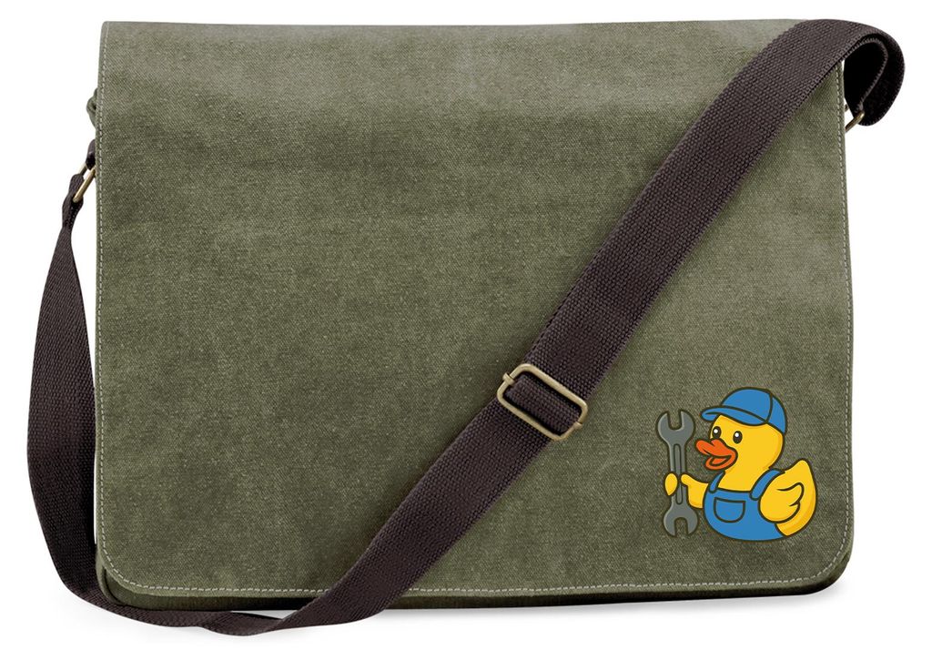 Huuraa Umhängetasche Quietscheente Mechatronik Comic Gummiente 14 Liter Military Green Canvas Laptoptasche Geschenkidee