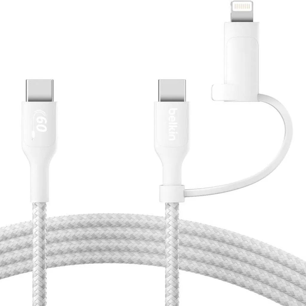 Câble Belkin BoostCharge Pro USB-C vers Lightning et USB-C Blanc 1,5m - 5