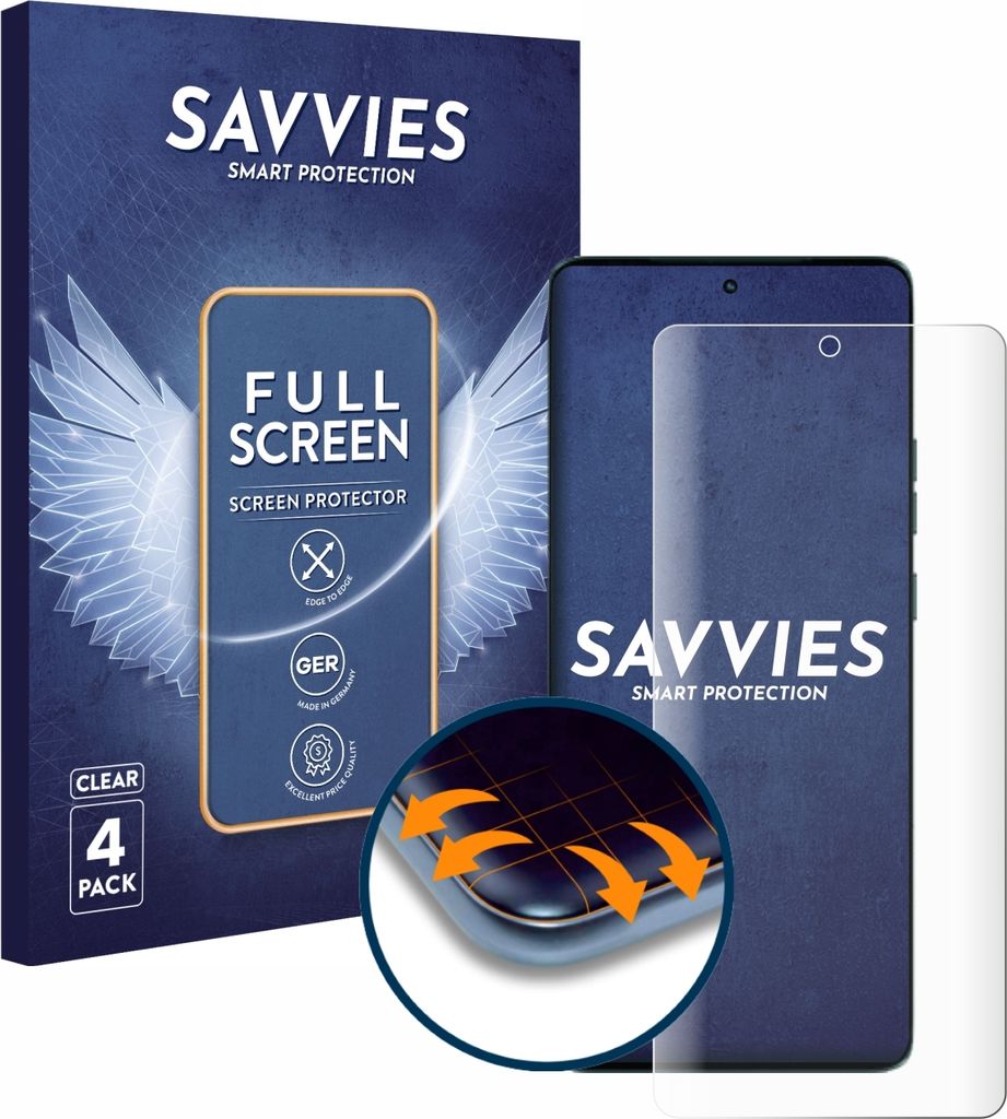 4x Savvies Fullscreen Schutzfolie für Motorola Edge 50 Displayschutz Folie Fullcover Klar Transparent