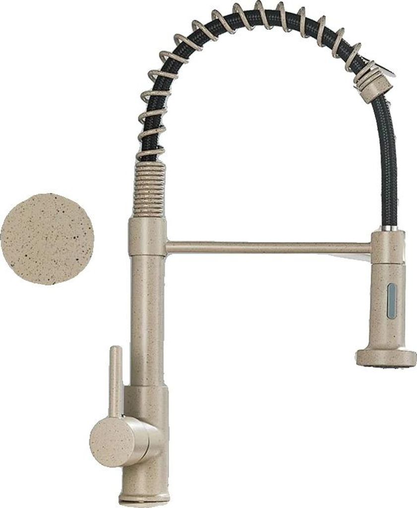 Küchenarmatur, Mattschwarz, Einhandbedienung, Beige mit Punkten