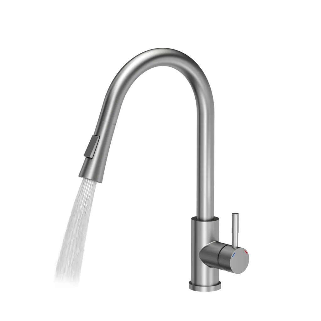 VBChome Rubinetto per lavello Inox Rubinetto per lavello con bocca estraibile Estraibile Acciaio inossidabile spazzolato 2 livelli di potenza Ruotabile a 360° Rubinetto a U Rubinetto per cucina Monocomando - 4