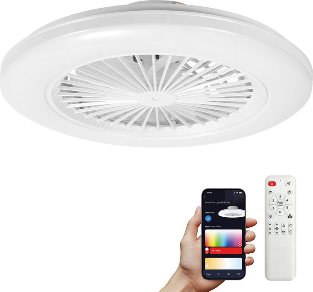 Jayseuw RGB Deckenventilator mit Beleuchtung und Fernbedienung RGB Deckenleuchte Leise Ventilator Deckenlampe