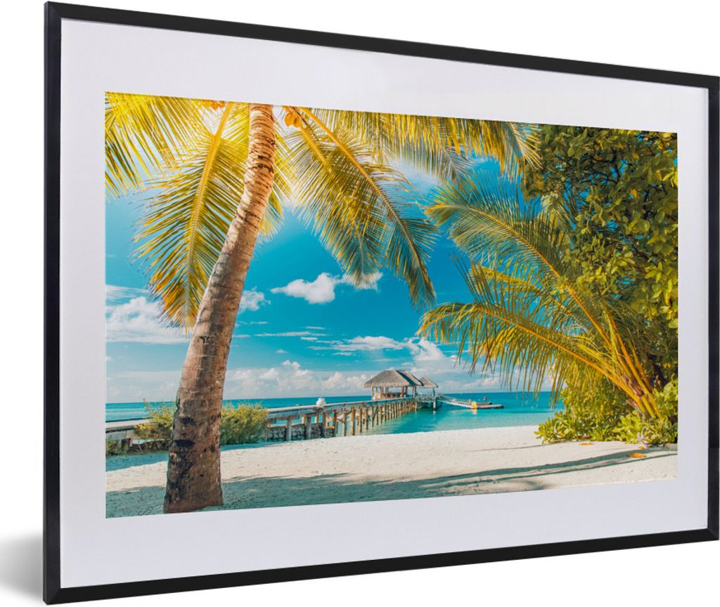 MuchoWow Gerahmtes Poster Tropisch - Strand - Palme 60x40 cm - Poster mit Schwarzem Bilderrahmen Wandposter Rahmen Foto Bilder - Schlafzimmer - P...